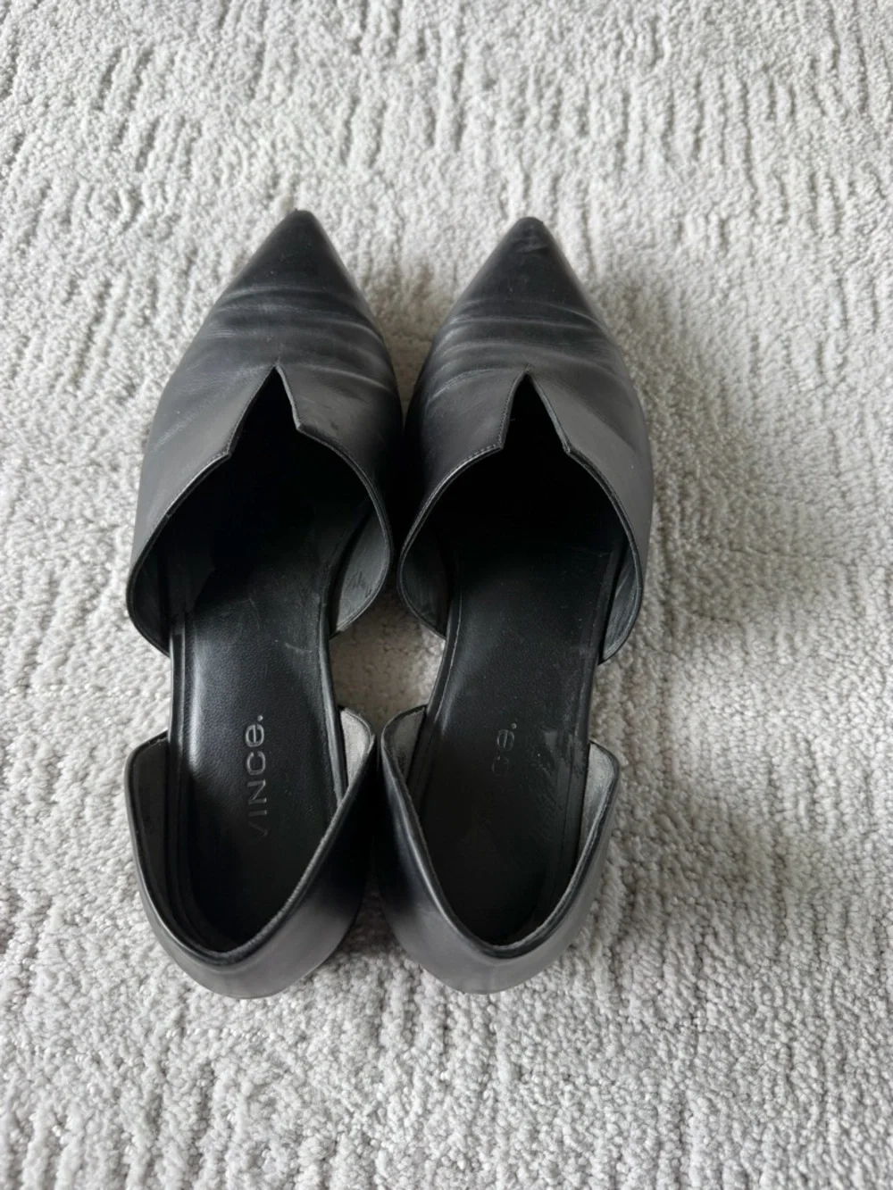 Vince Black Leather Pointed Slip-On Mules - Picture 2 of 4